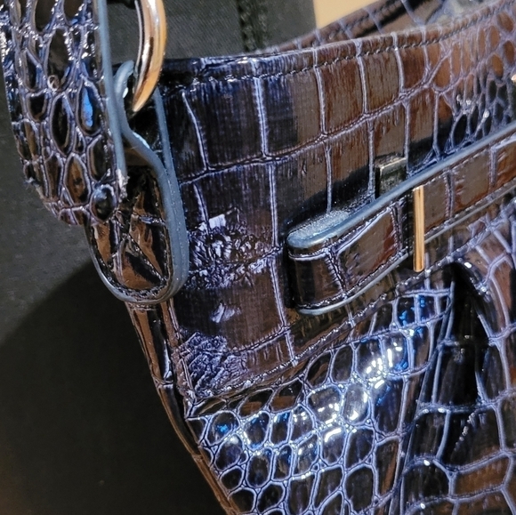 JESSICA Faux Patent Leather Bag, Dark Blue Croc Pattern, Adjustable Strap - Picture 14 of 16